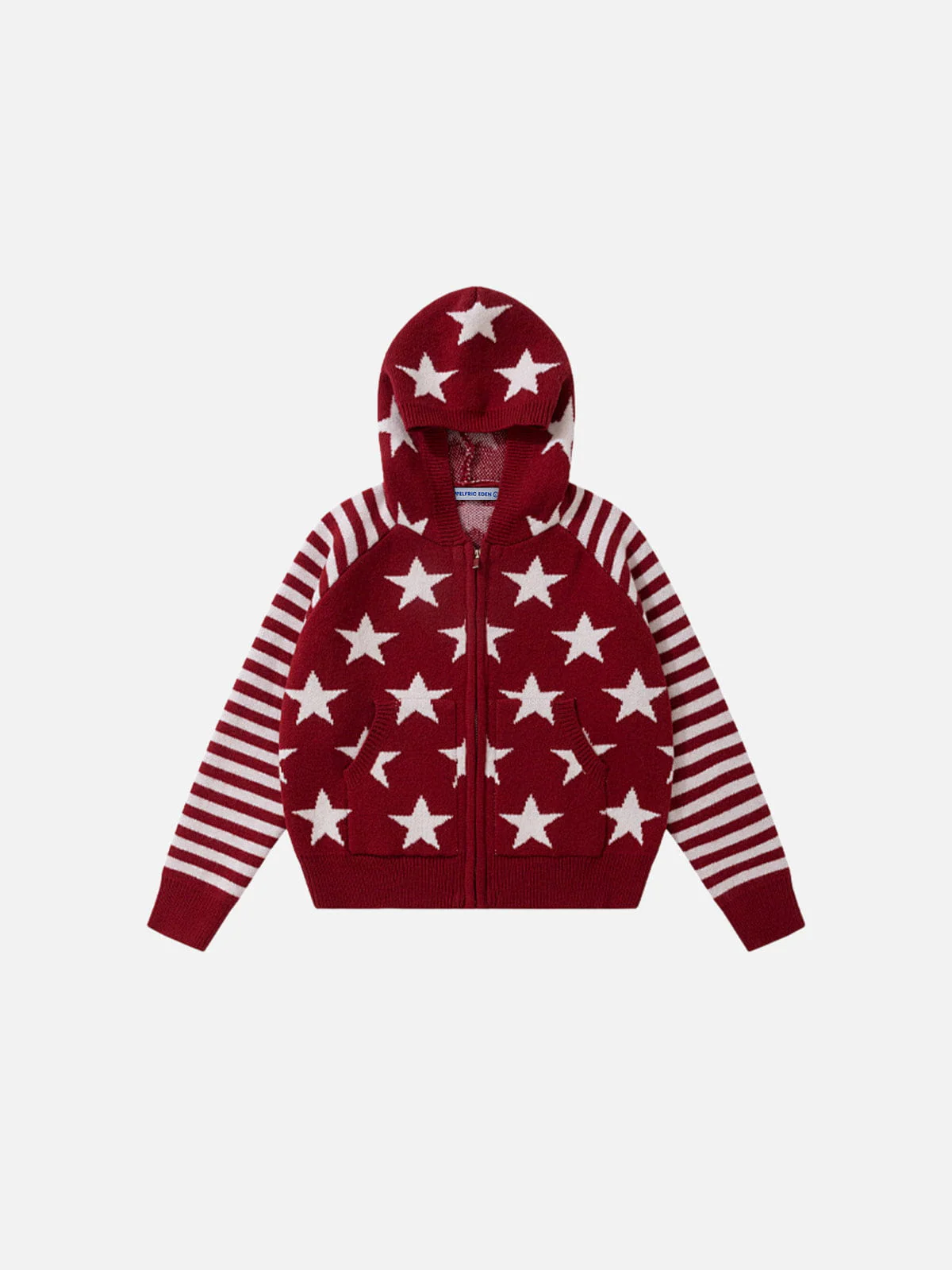 Aelfric Eden Boxy Star Pattern Knit Zip Up Hoodie - Image 2