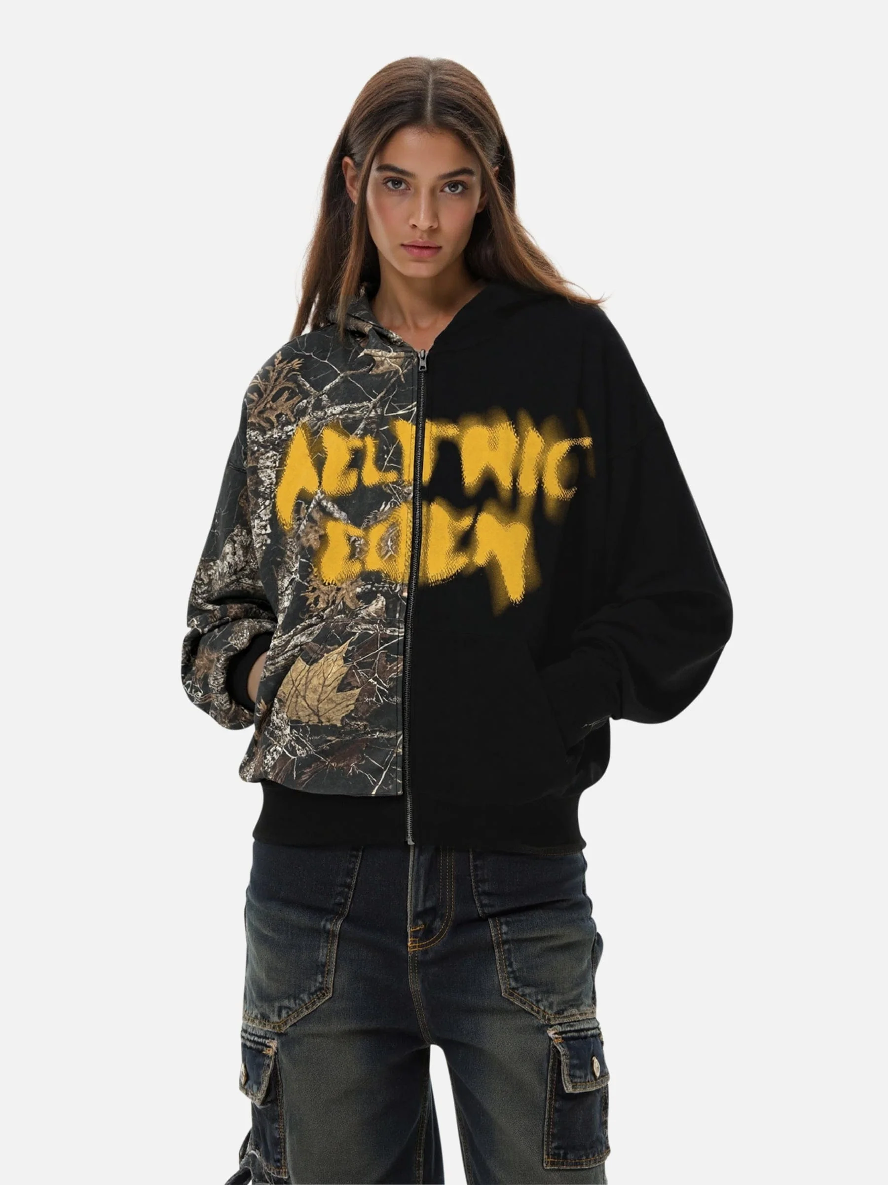 Aelfric Eden Leaf CAMO Graffiti Patchwork Zip Up Hoodie - Image 4