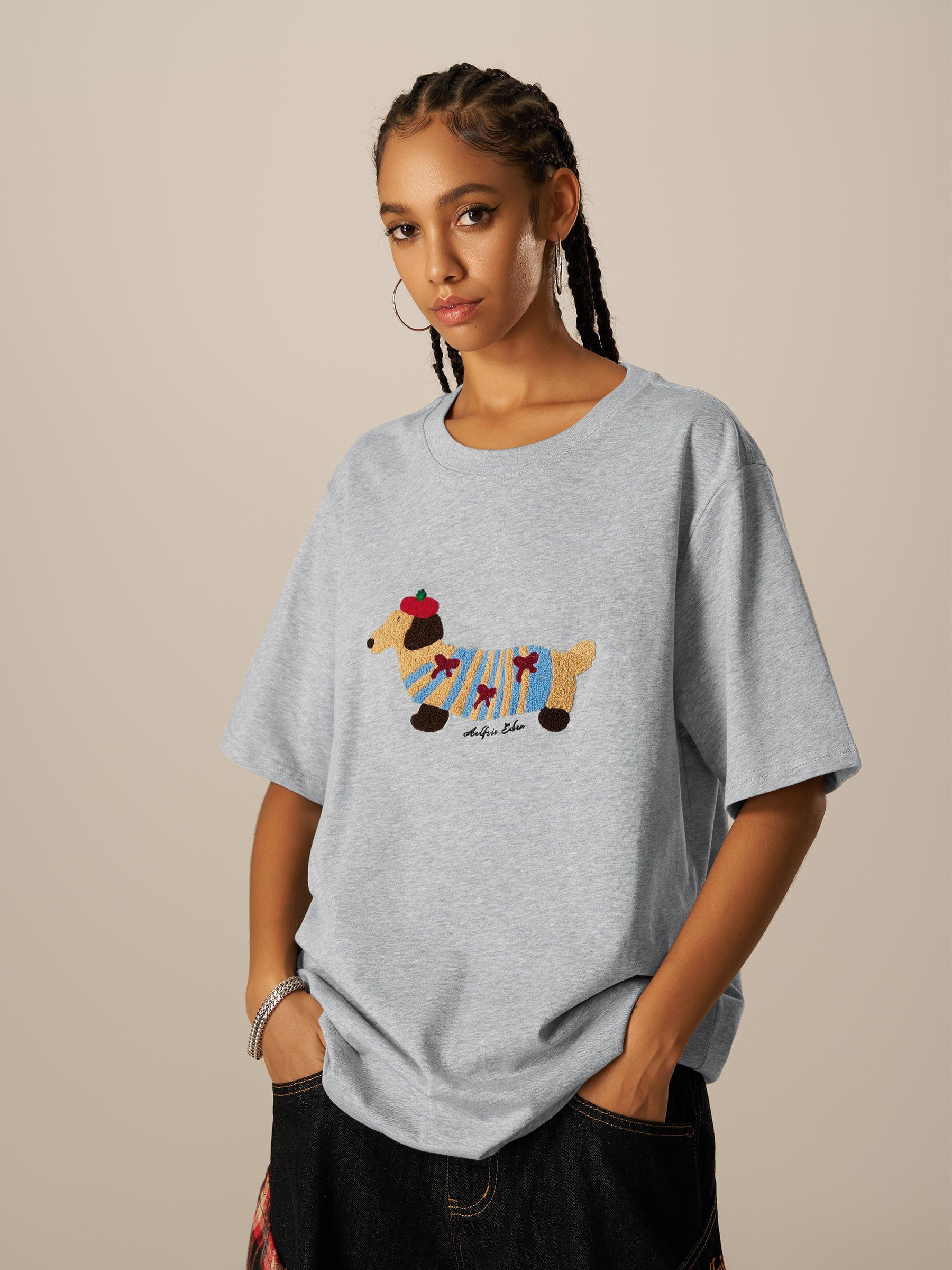 Aelfric Eden Cartoon Dog Embroidery Tee - Image 8