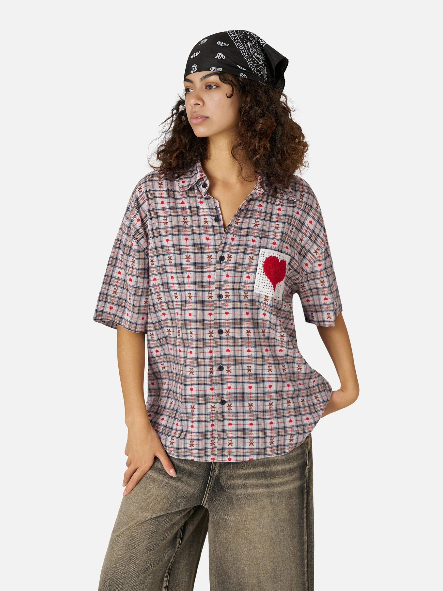Aelfric Eden Crochet Heart Pocket Plaid Shirt - Image 5