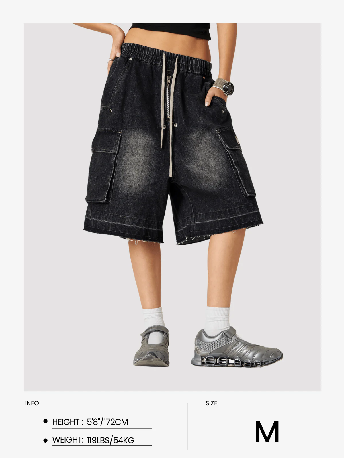 Aelfric Eden Drawstring Decorative Zipper Jorts - Image 15