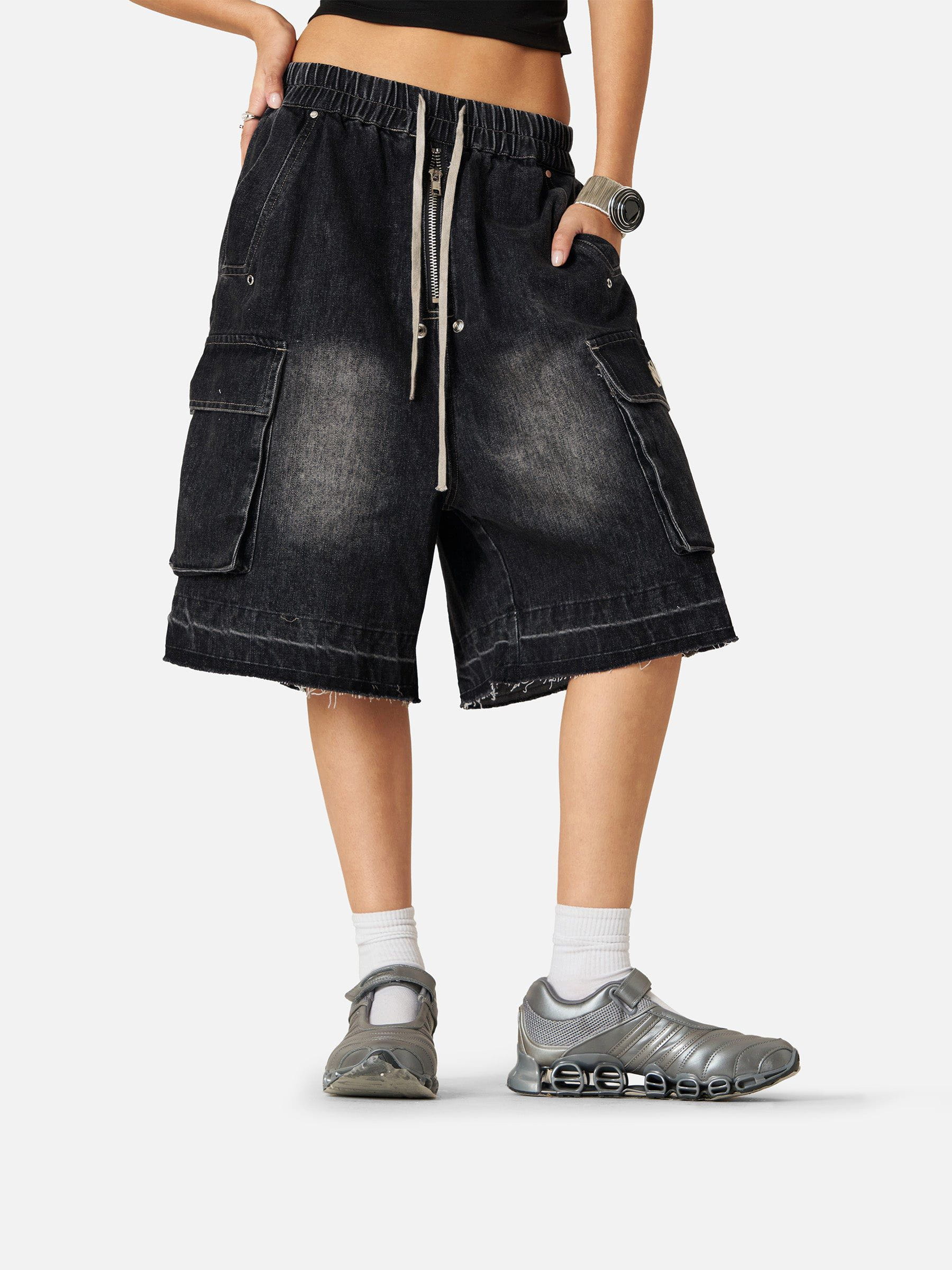 Aelfric Eden Drawstring Decorative Zipper Jorts - Image 3