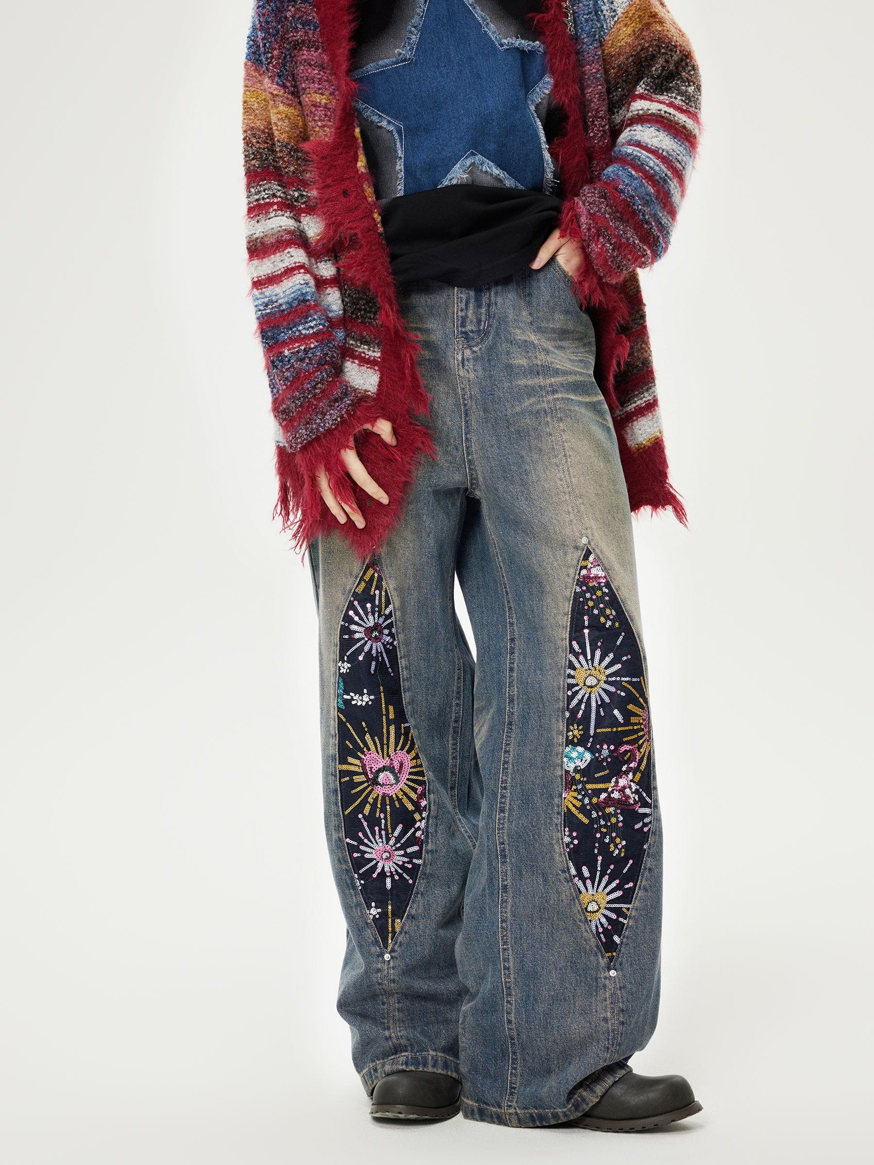 Aelfric Eden Firework Beadwork Baggy Jeans - Image 3