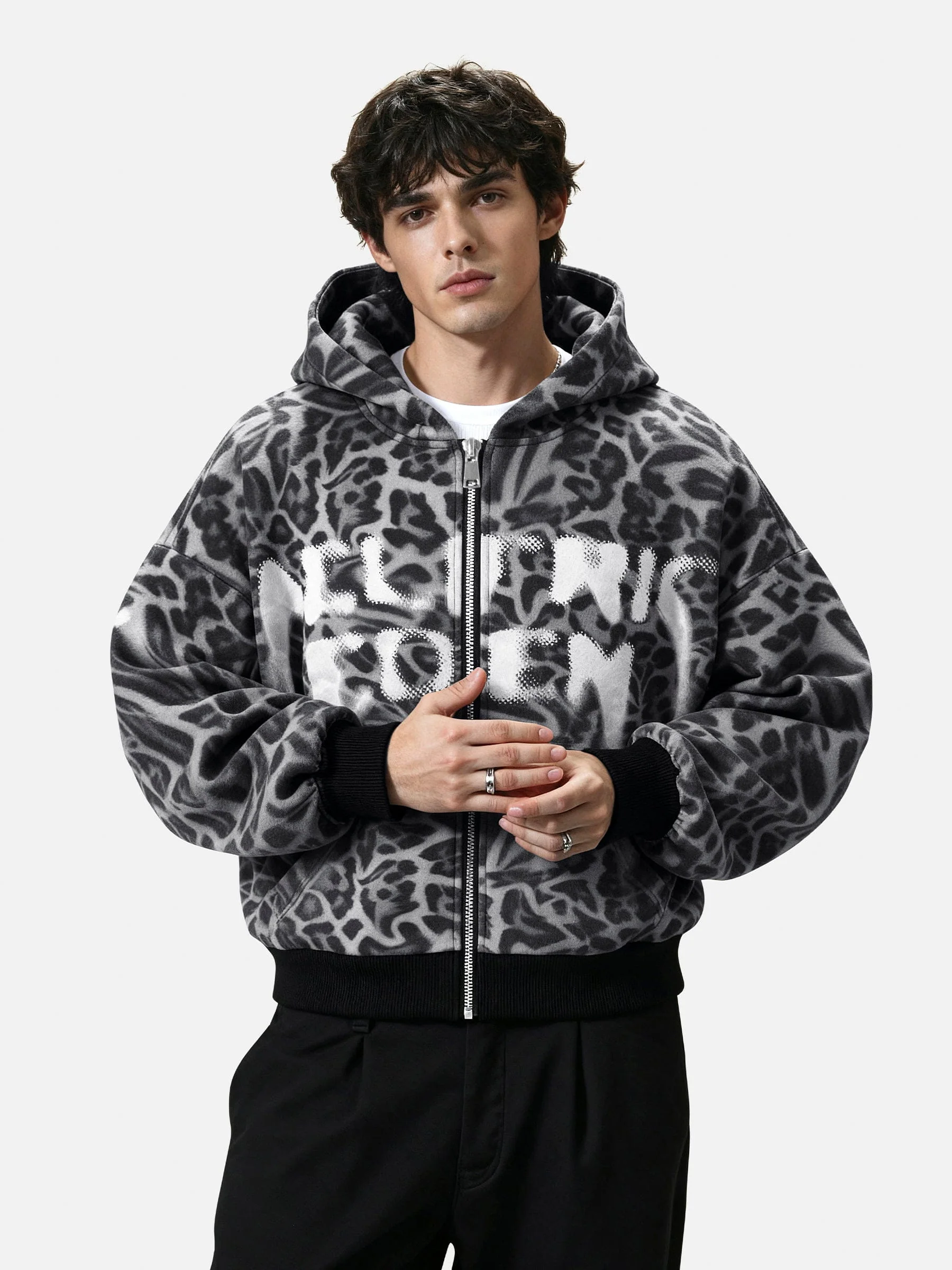 Aelfric Eden Leopard Graffiti Boxy Zip Up Hoodie - Image 2