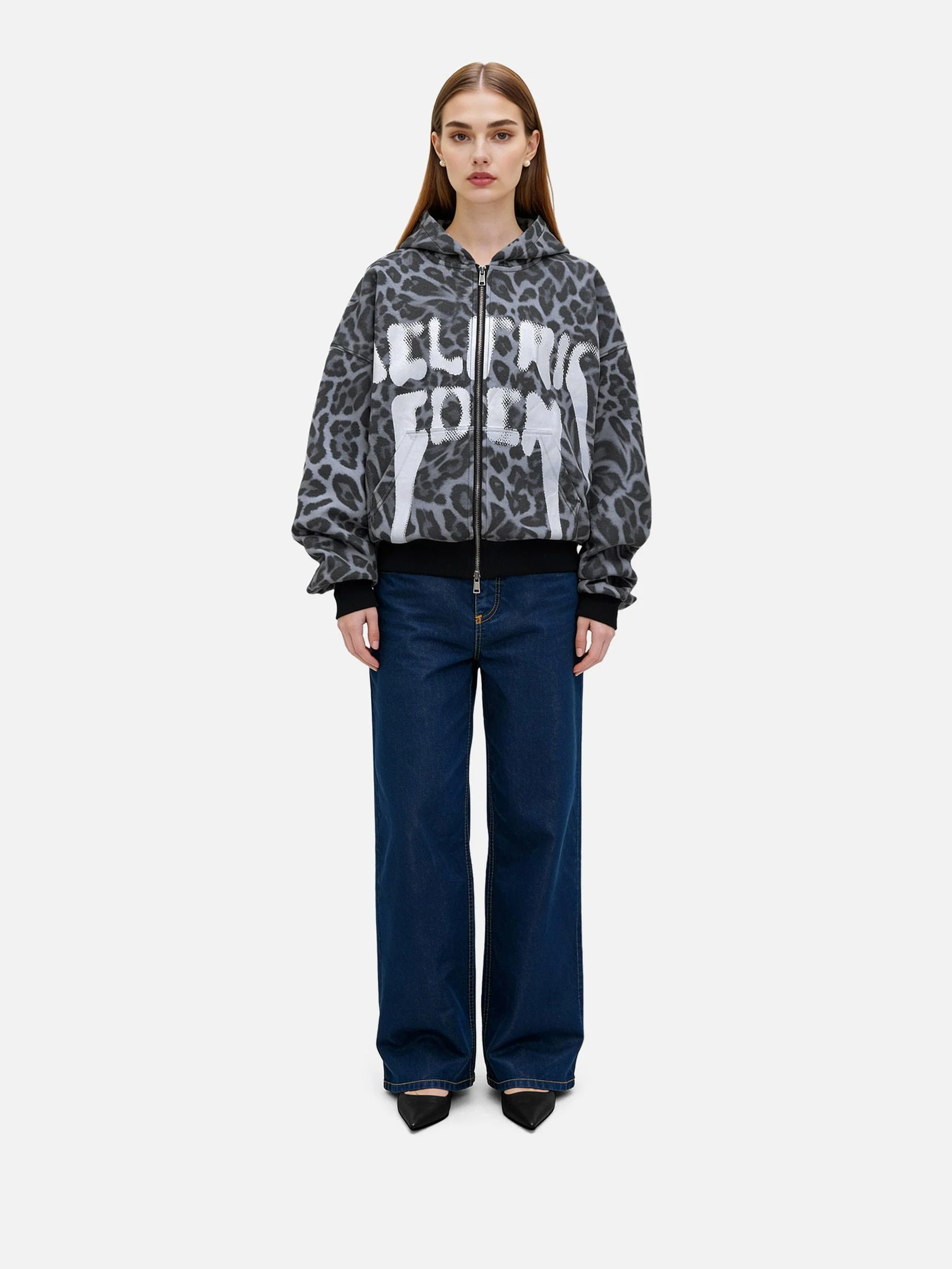 Aelfric Eden Leopard Graffiti Boxy Zip Up Hoodie - Image 4