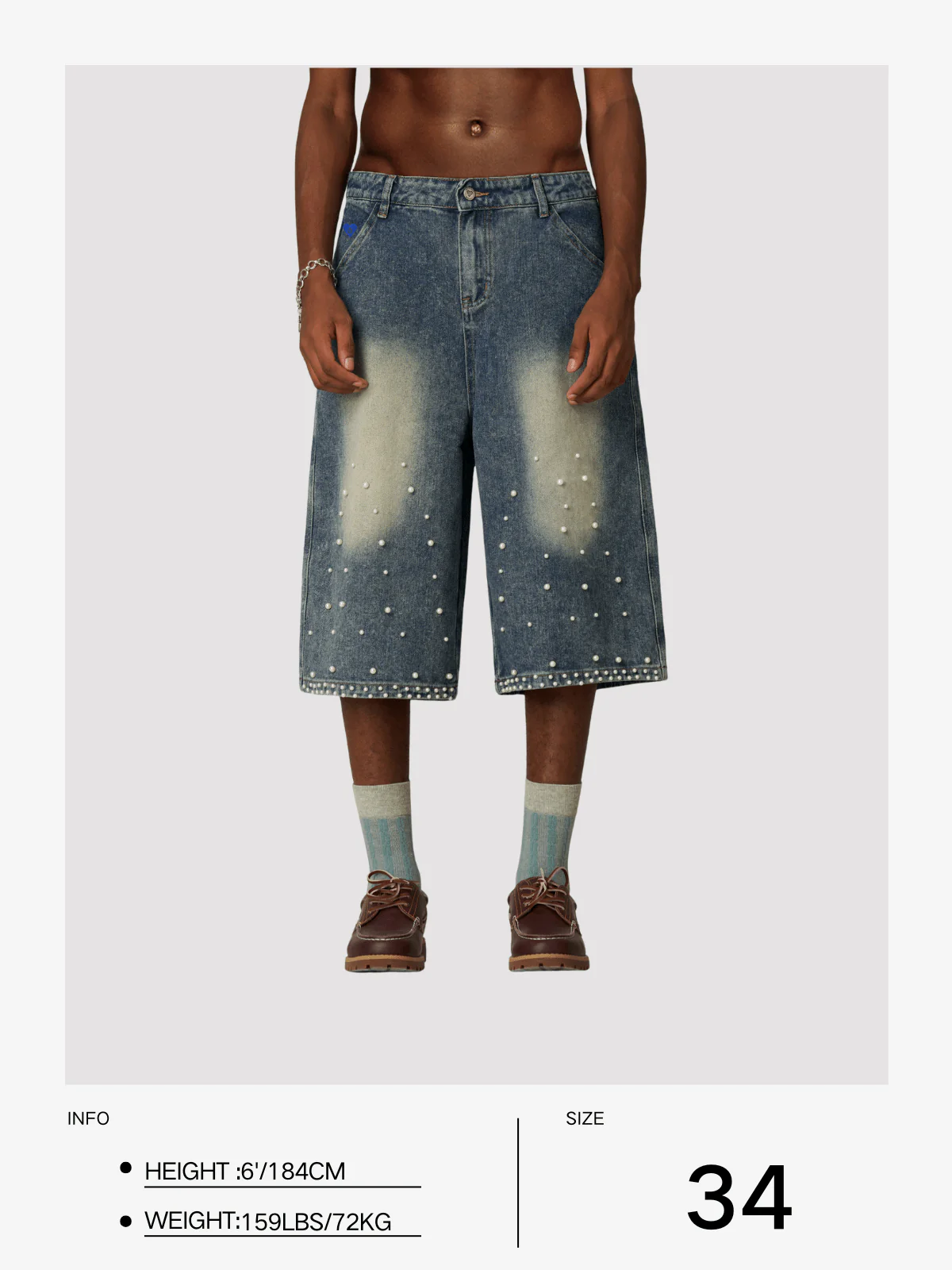 Aelfric Eden Pearl Embellished Baggy Longline Jorts - Image 11