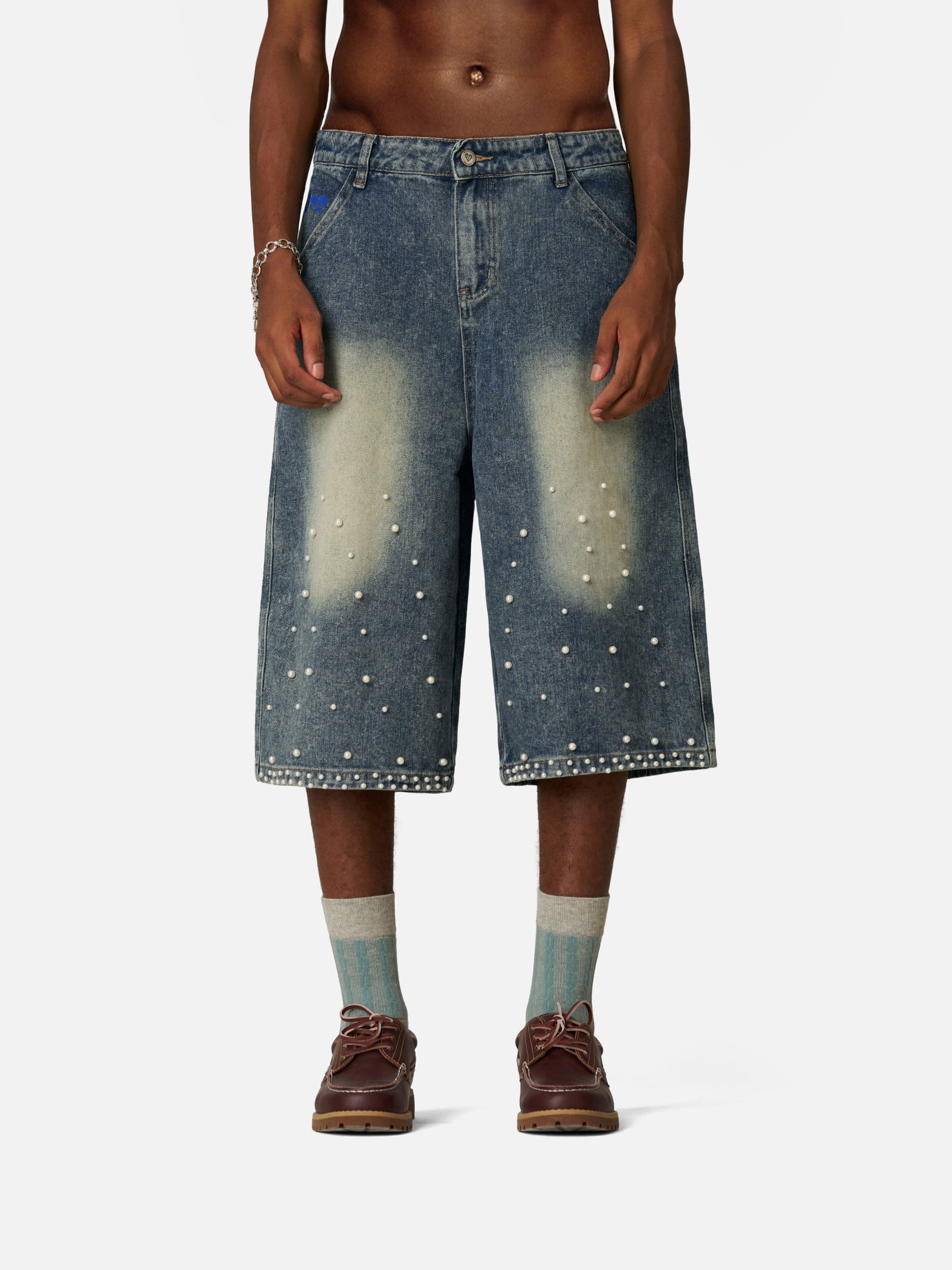 Aelfric Eden Pearl Embellished Baggy Longline Jorts - Image 2