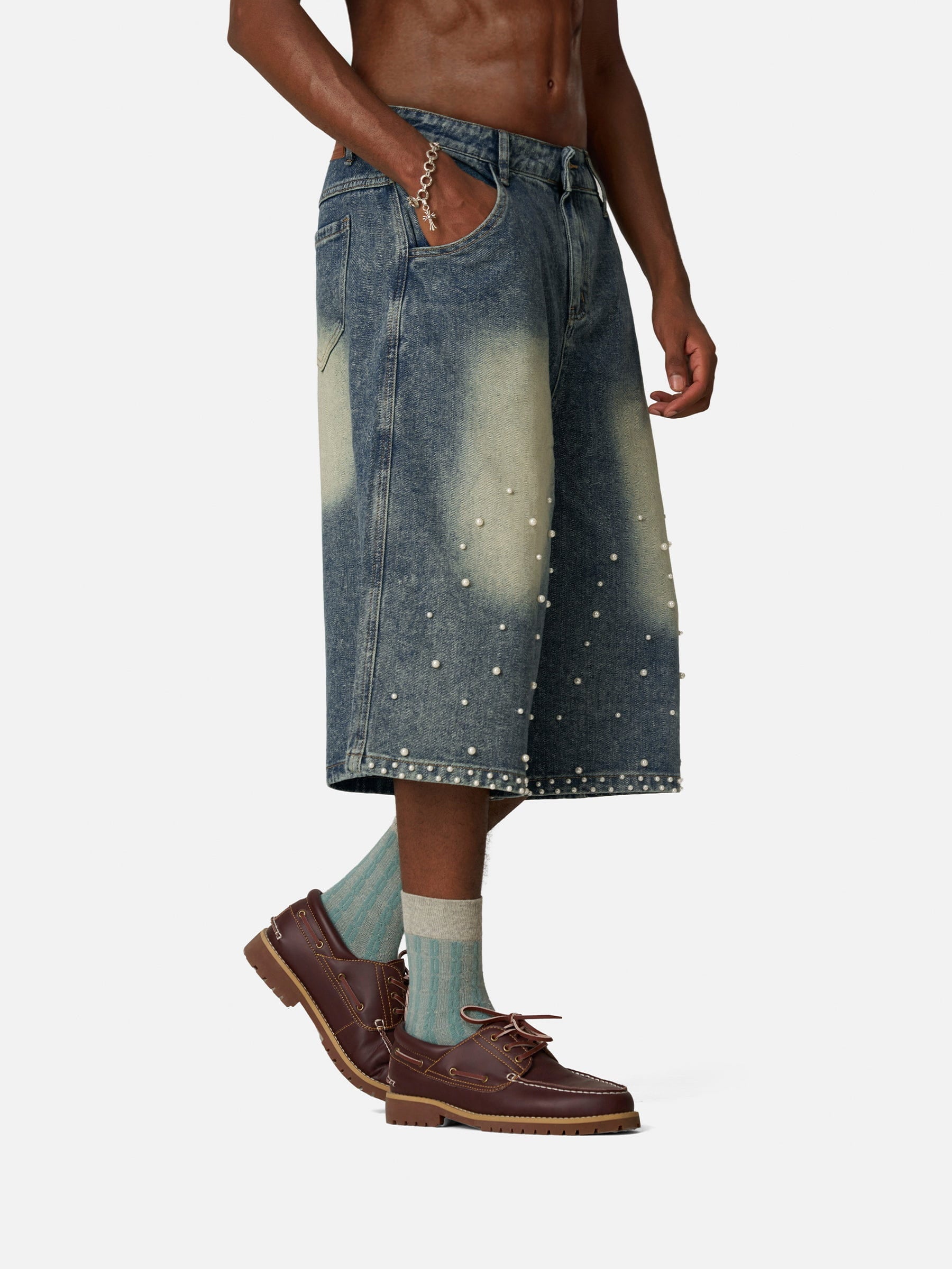 Aelfric Eden Pearl Embellished Baggy Longline Jorts - Image 5